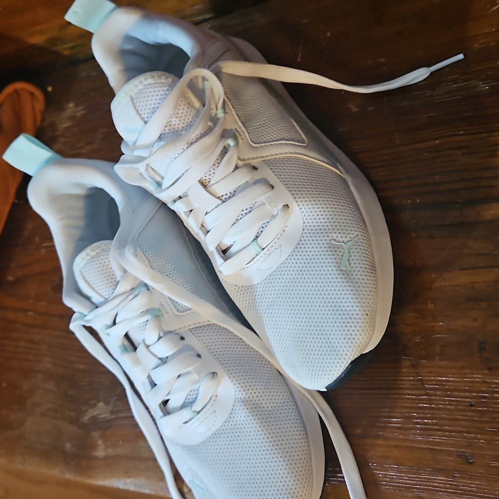 Puma White Sneakers with Teal Accents